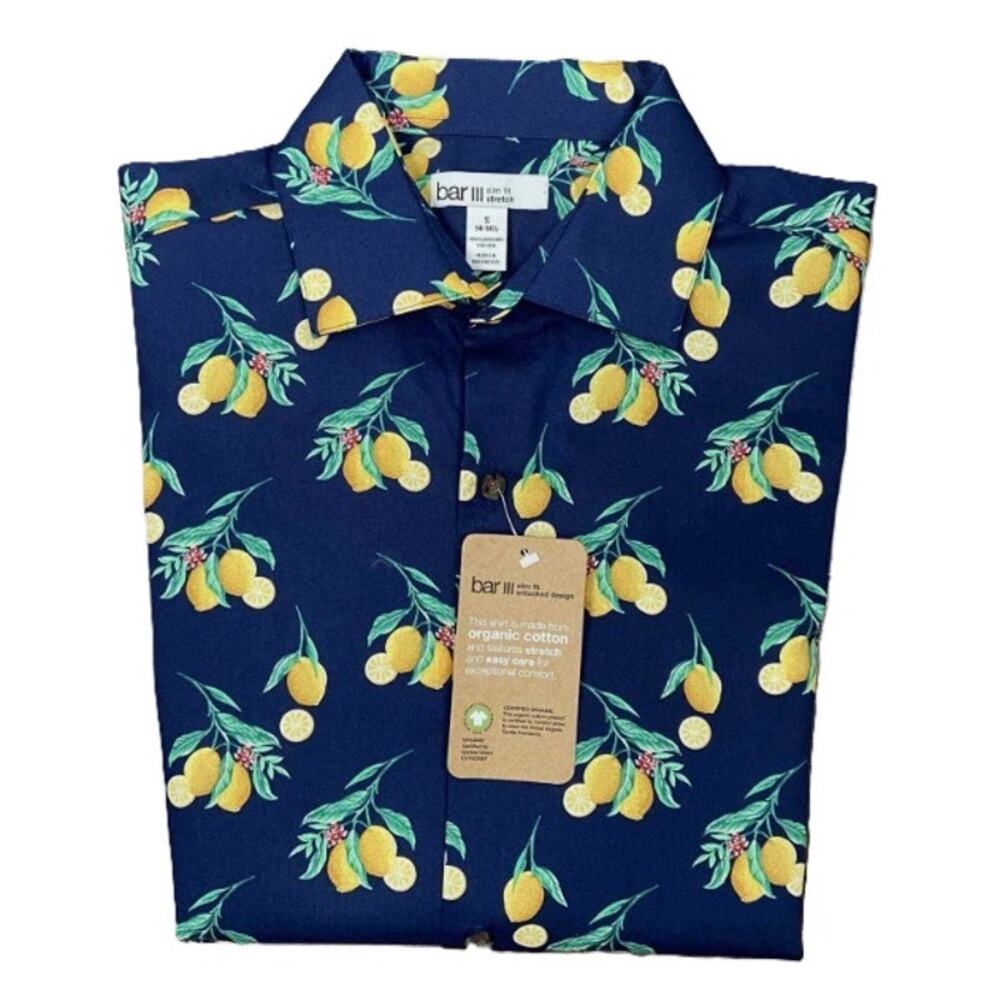 Bar III Dress Shirt Men's Small Slim Fit Stretch Long Sleeve Organic Cotton Blue